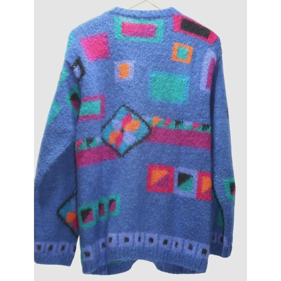 VTG L.L. Bean Mohair Cardigan Sweater Womens M Geometric Toggle Button 80s Retro - Picture 2 of 8
